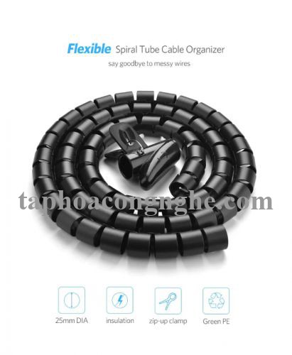 Ugreen 30820 5M màu Đen Dây ống xoắn PE bảo vệ cáp cao cấp LP121 30030820